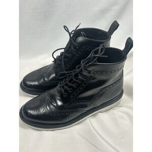Loake Made in England Black Leather Wingtip Brogue Boots UK 8 White Sole Y2K 90s